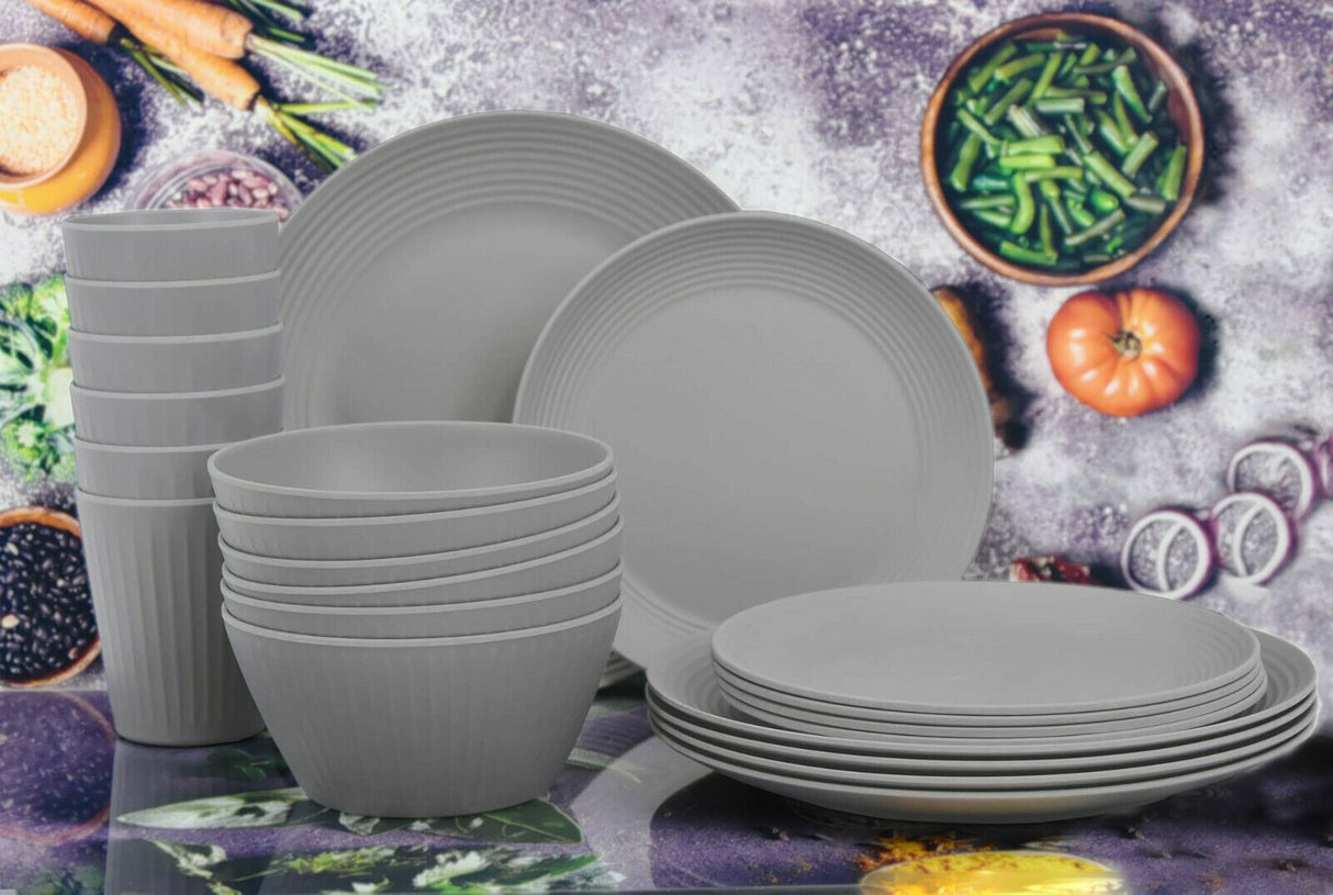 24 Pcs Grey Picnic Dinner Set for 6 People by Geezy - UKBuyZone