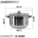 Induction Stockpot With Glass Lid - 14 ltr by GEEZY - UKBuyZone