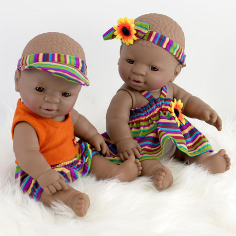 Black Twin Baby Dolls - 12" by BiBi Doll - UKBuyZone