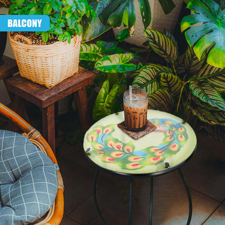 Round Side Mosaic Table With Peacock Design by GEEZY - UKBuyZone