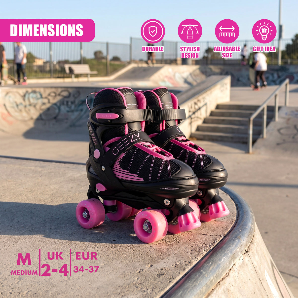 Black & Pink Kids Adjustable Roller Skates
