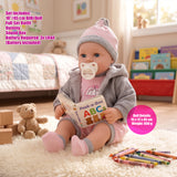 Baby Girl Doll With Dummy & Sounds Grey