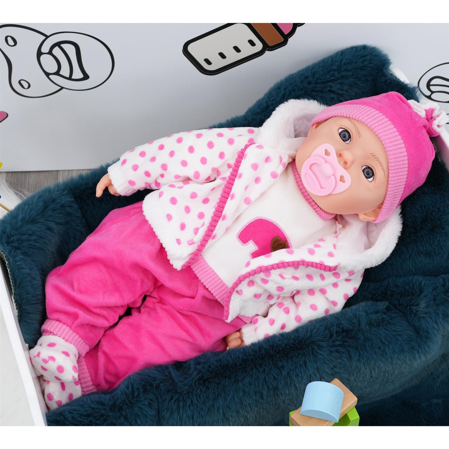 Spotty Coat Bibi Baby Doll Toy With Dummy & Sounds by BiBi Doll - UKBuyZone
