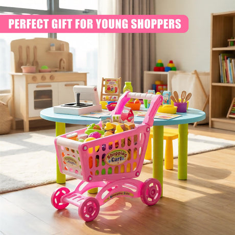 "Children's Pink Shopping Trolley Cart Play Food Set, Perfect Gift for Young Shoppers." - UKBuyZone