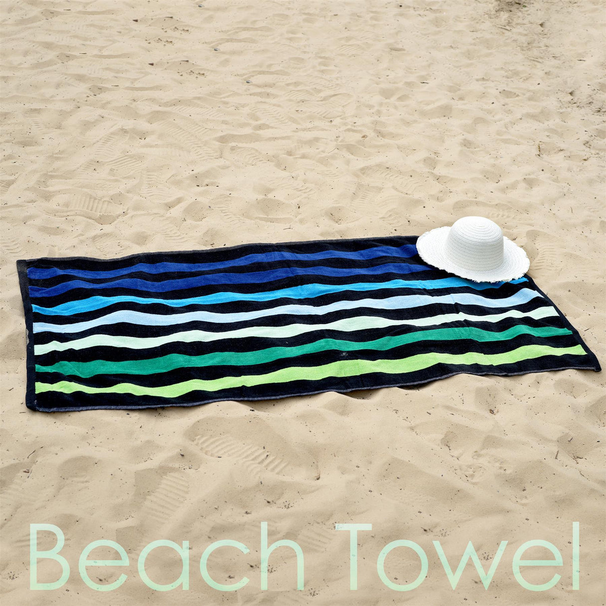 Velour Striped Beach Towel Blue Oasis