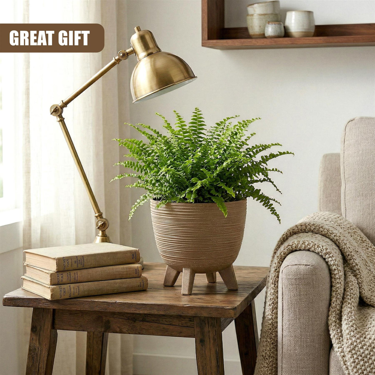 Brown Flower Pot with Legs, 23.6 cm