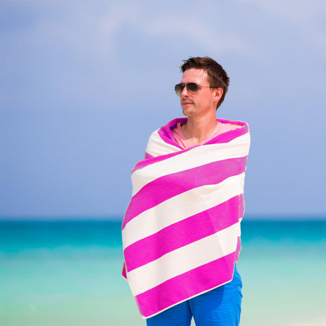 Beach Bath Towel Large Microfibre Pink Striped by GEEZY - UKBuyZone