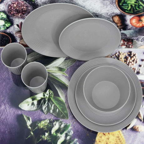 24 Pcs Grey Picnic Dinner Set for 6 People by Geezy - UKBuyZone