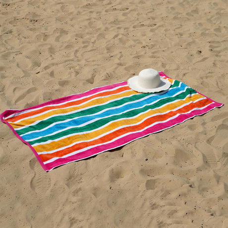 Large Velour Striped Beach Towel (Tropical Burst) by Geezy - UKBuyZone