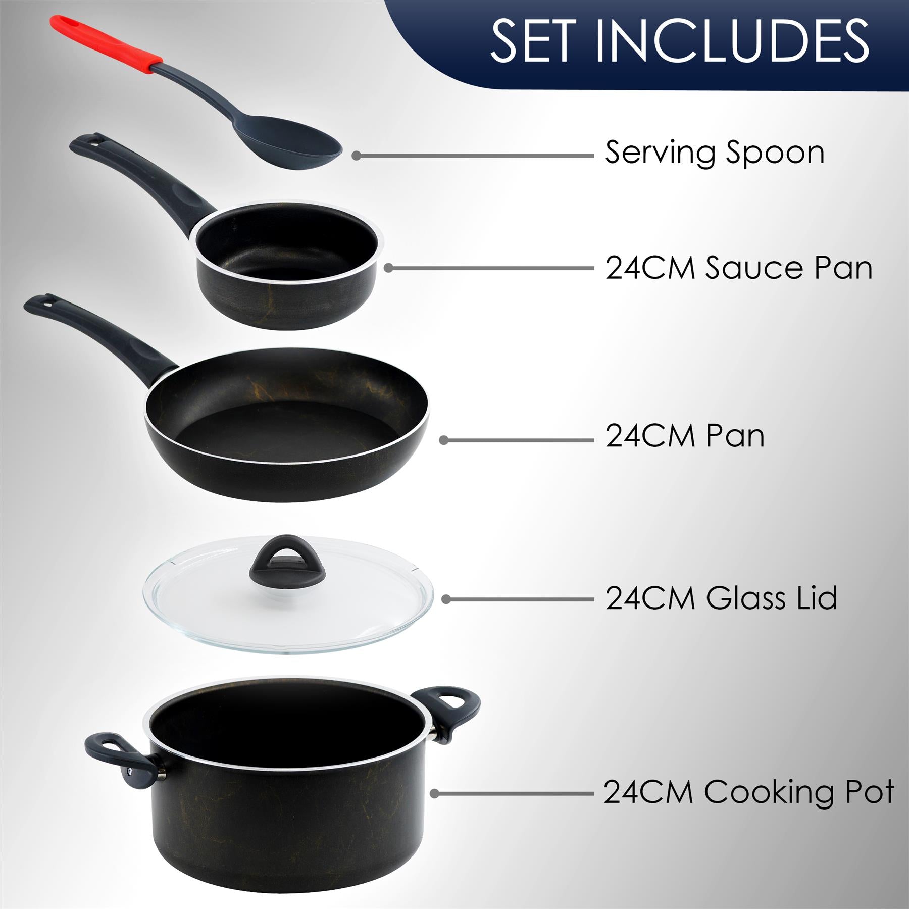 Black 5 pc Non-Stick Pots and Pans Set by Geezy - UKBuyZone