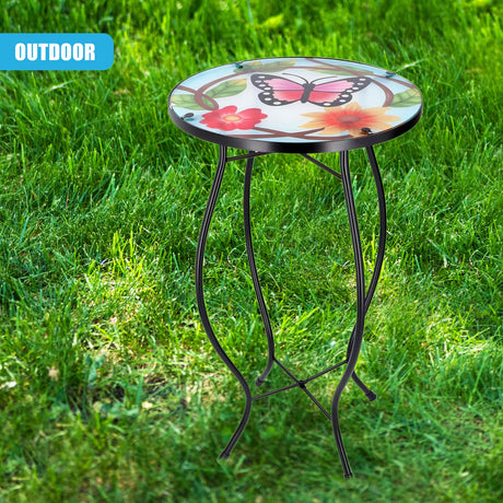 Round Side Mosaic Table With Small Butterfly Design by GEEZY - UKBuyZone