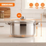 Stainless Steel Stock Pot with Lid - 12 L