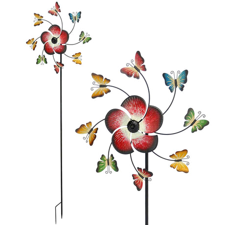 GEEZY Large Freestanding Metal Garden Windmill - Butterflies Design