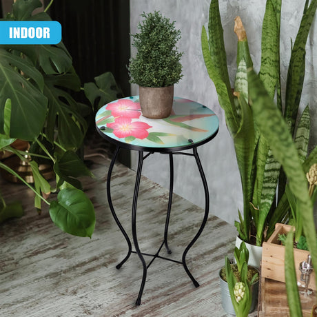 Round Side Garden Mosaic Table With Colibri Design by GEEZY - UKBuyZone