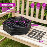 Stack of black hexagonal grids and a grouping of forty black plastic pond clips.