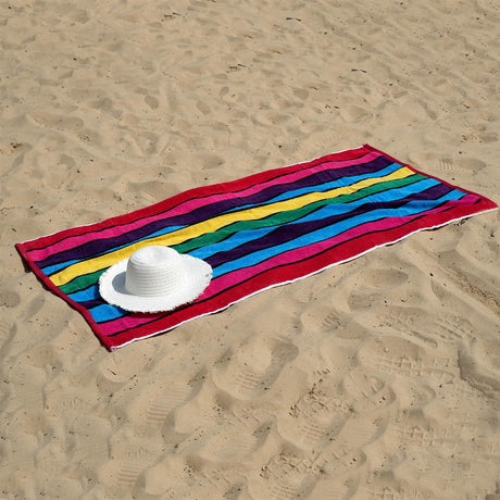 Large Velour Striped Beach Towel (Crimson Skyline) by Geezy - UKBuyZone