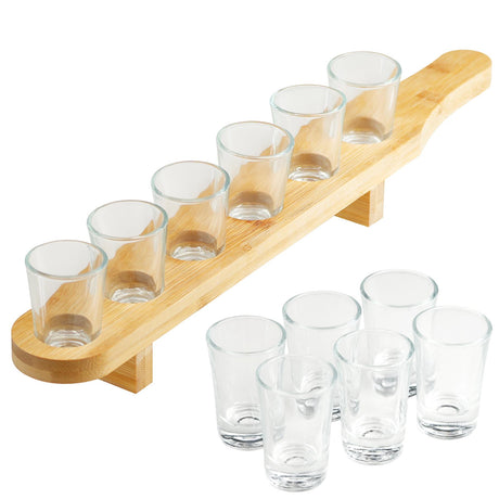 GEEZY Set of 6 Shot Glasses with Wooden Holder - 40ml