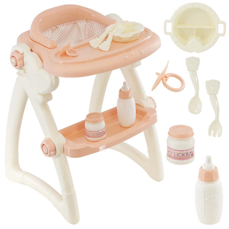 Dolls high chair and feeding accessories set, pink, toy for kids - UKBuyZone