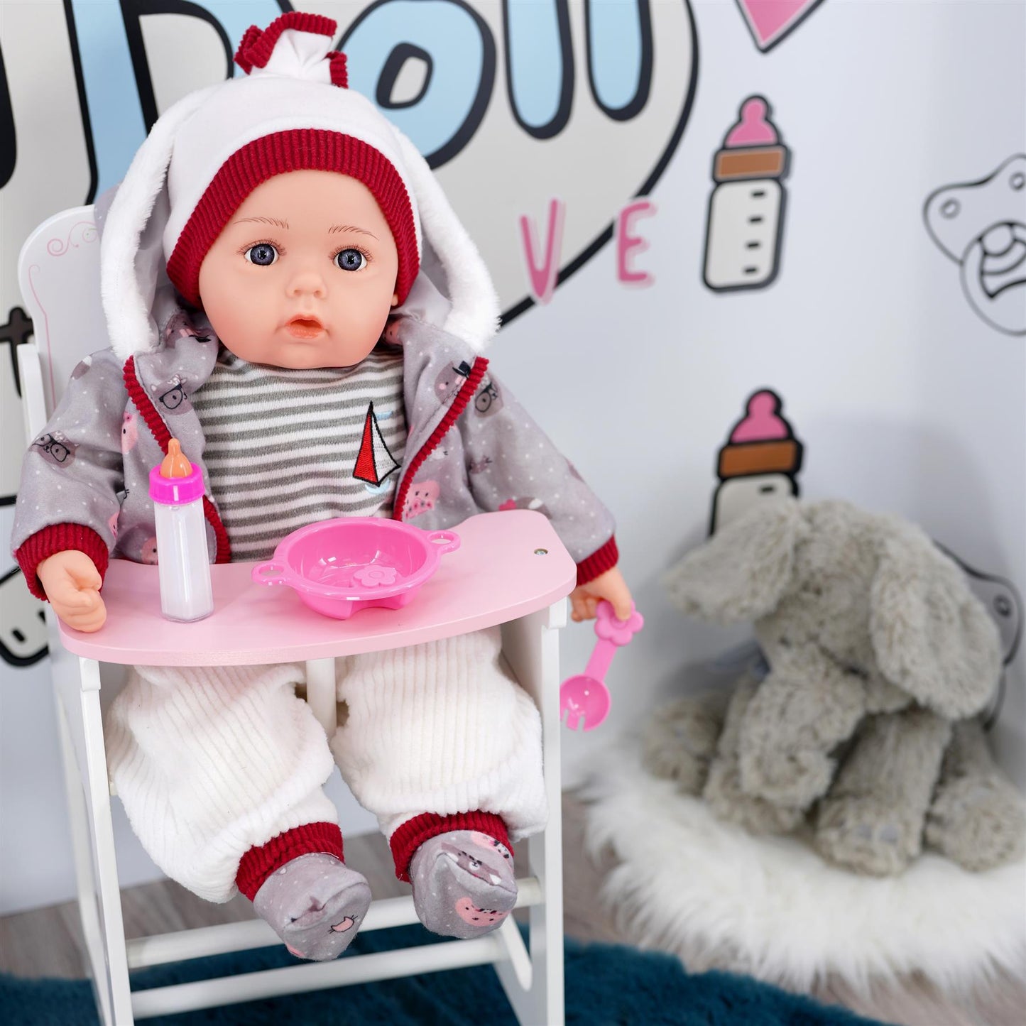 Grey Bibi Baby Doll Toy With Dummy & Sounds by BiBi Doll - UKBuyZone