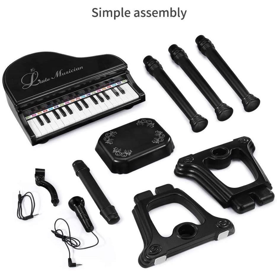 The Magic Toy Shop Black Electronic Piano With Microphone and Stool