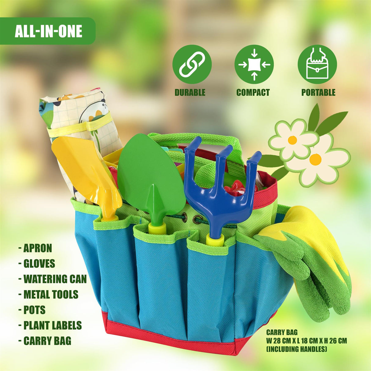 Set Of 3 Kids Garden Tools with Accessories & Carry Bag by The Magic Toy Shop - UKBuyZone