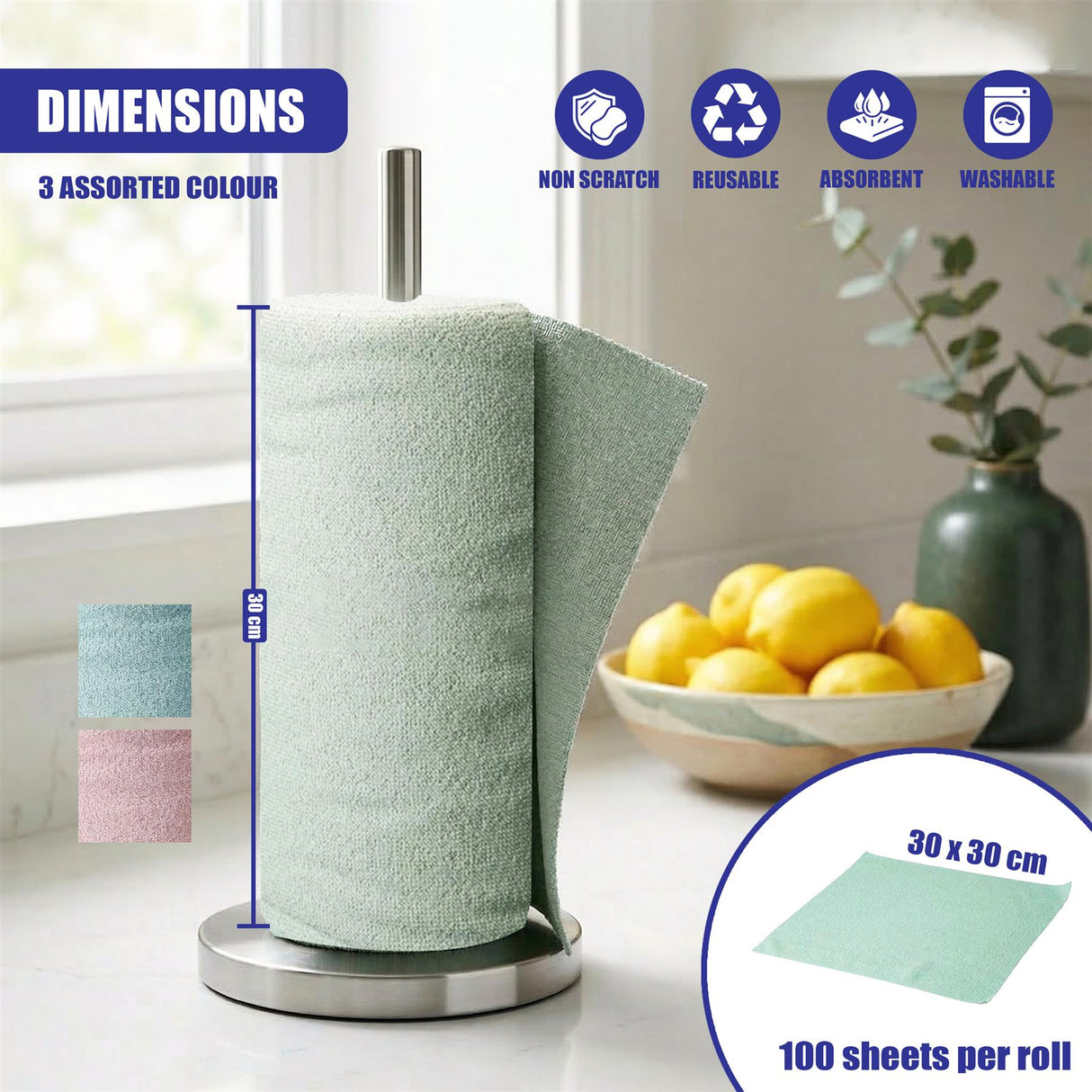 Microfibre Cloth Roll, 100 Tear Off Sheets