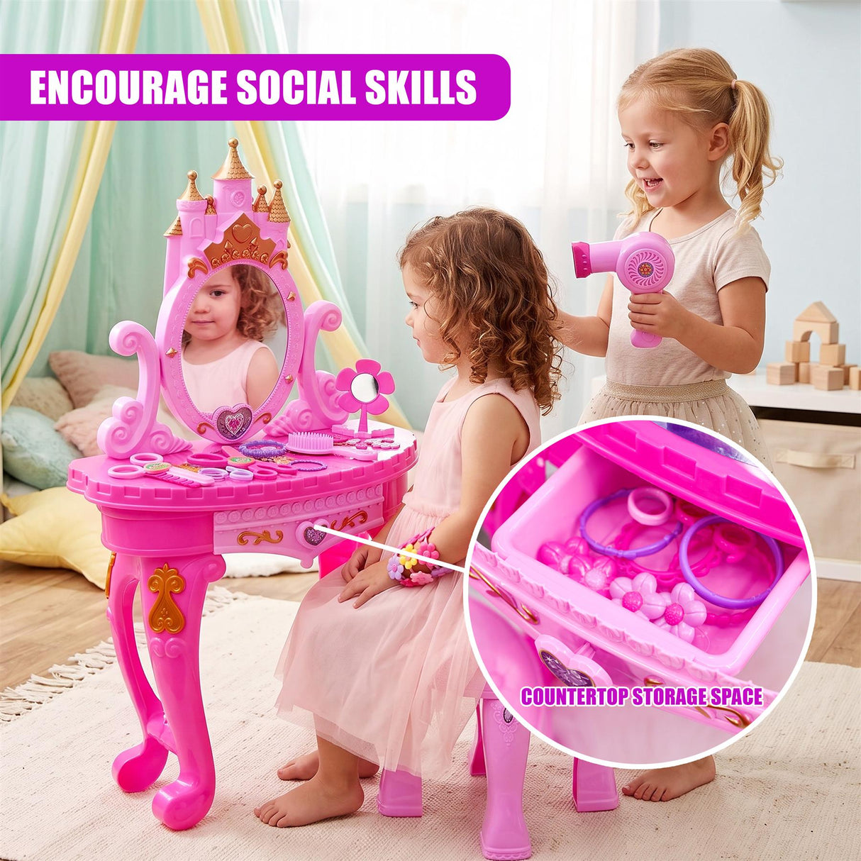 Princess Vanity Dressing Table, Stool & Toy Accessories