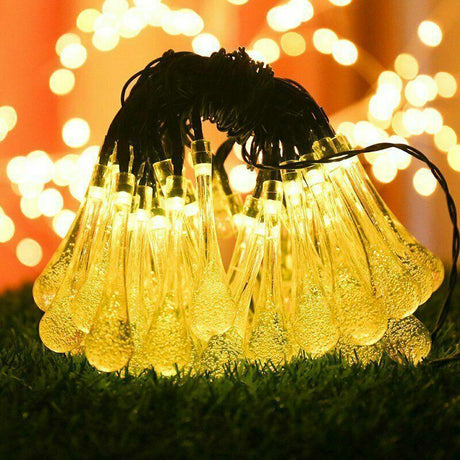 Raindrop Design Solar Powered Warm White Led String Lights by GEEZY - UKBuyZone