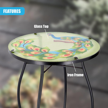 Round Side Mosaic Table With Peacock Design by GEEZY - UKBuyZone