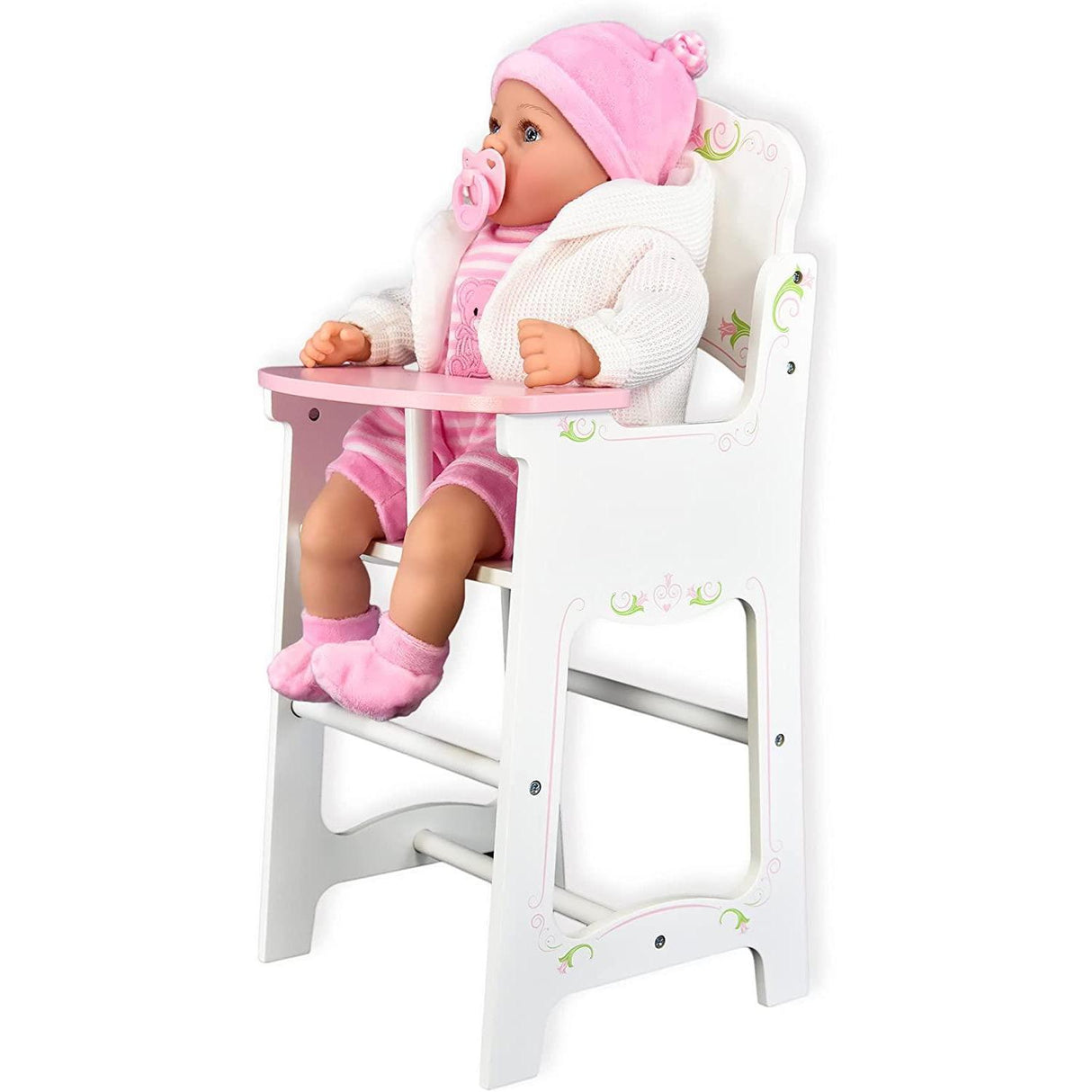 BiBi Doll Baby Dolls Wooden High Chair and Cradle Furniture