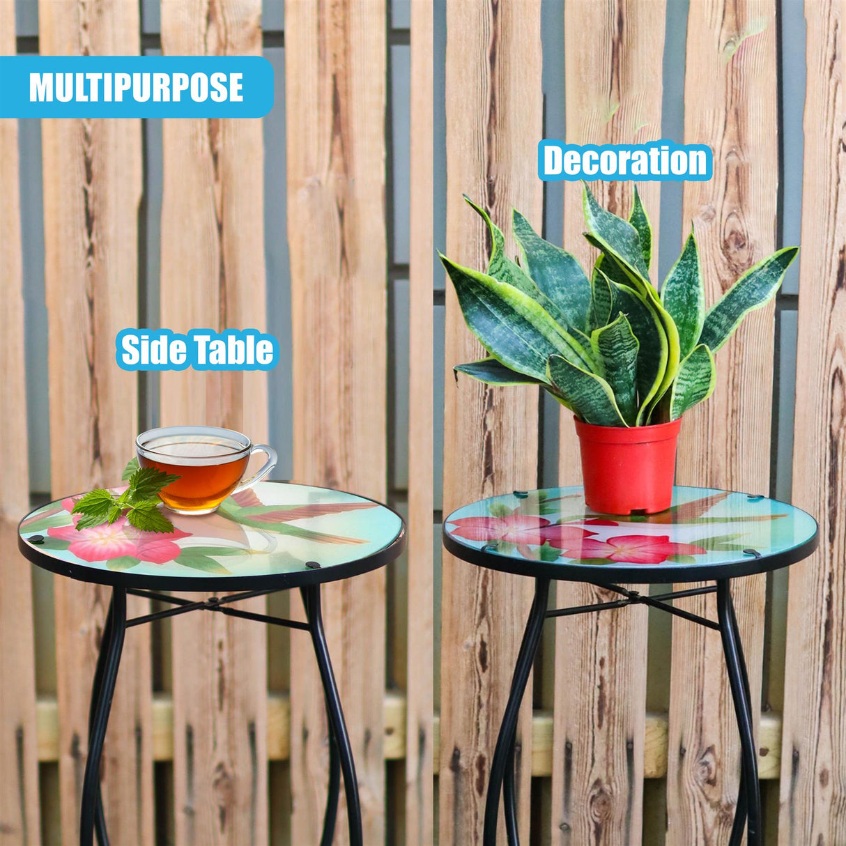 Round Side Garden Mosaic Table With Colibri Design by GEEZY - UKBuyZone