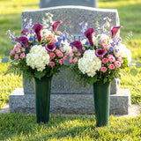 Set of 2 Green Spiked Memorial Grave Flower Vases