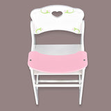 A wooden high chair with pink cushioning, suitable for small children or dolls, painted white with a floral design on top right corner, placed against light background. - UKBuyZone