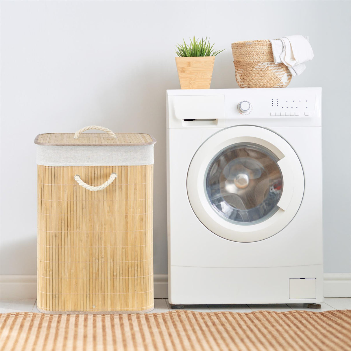 Brown Bamboo Laundry Hamper 72L