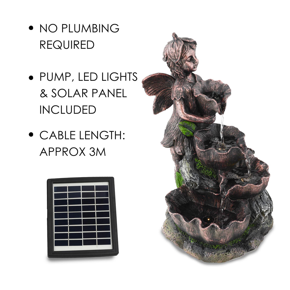 GEEZY Fairy Solar Water Feature Outdoor With LED