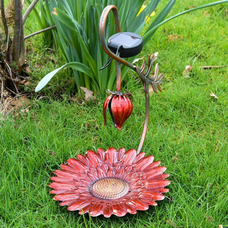 Solar LED Light Red Hanging Metal Bird Feeder by Geezy - UKBuyZone