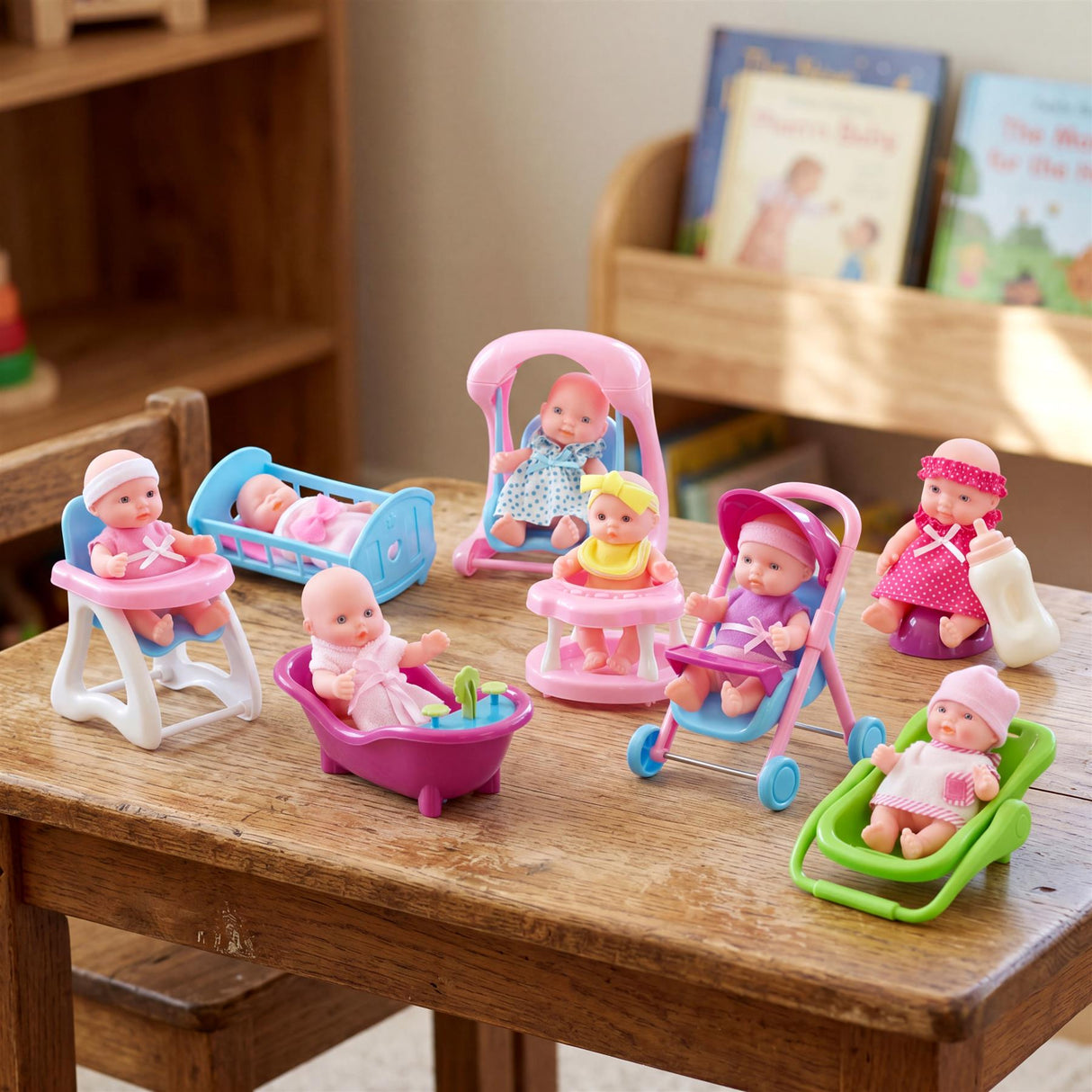 Set of 8 Mini Baby Dolls with Costumes & Accessories