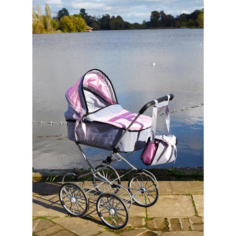 Pink and Grey Dolls Vintage Cambridge Pram by BiBi Doll - UKBuyZone