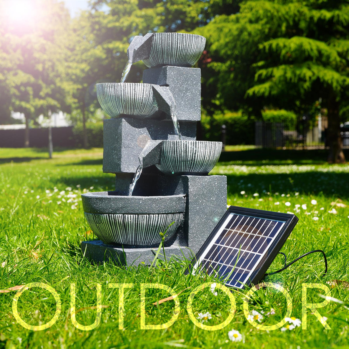 GEEZY 4 Tier Bowl Solar Water Feature Outdoor With LED