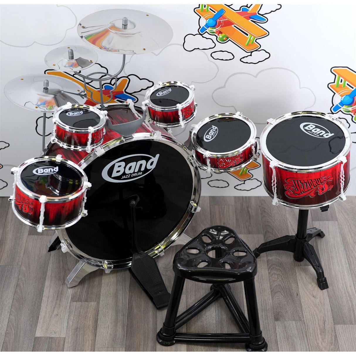 The Magic Toy Shop Kids 10 Piece Drum Kit With Stool