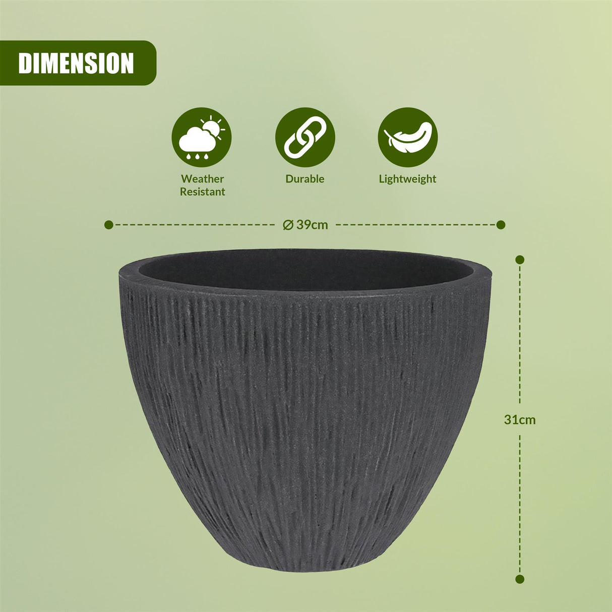 Large Anthracite Round Indoor Outdoor Flower Pot by GEEZY - UKBuyZone