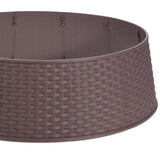 Brown Christmas tree skirt with a basket weave pattern and snap-together panels