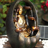 Golden Buddha Solar Water Feature Outdoor With LED by GEEZY - UKBuyZone