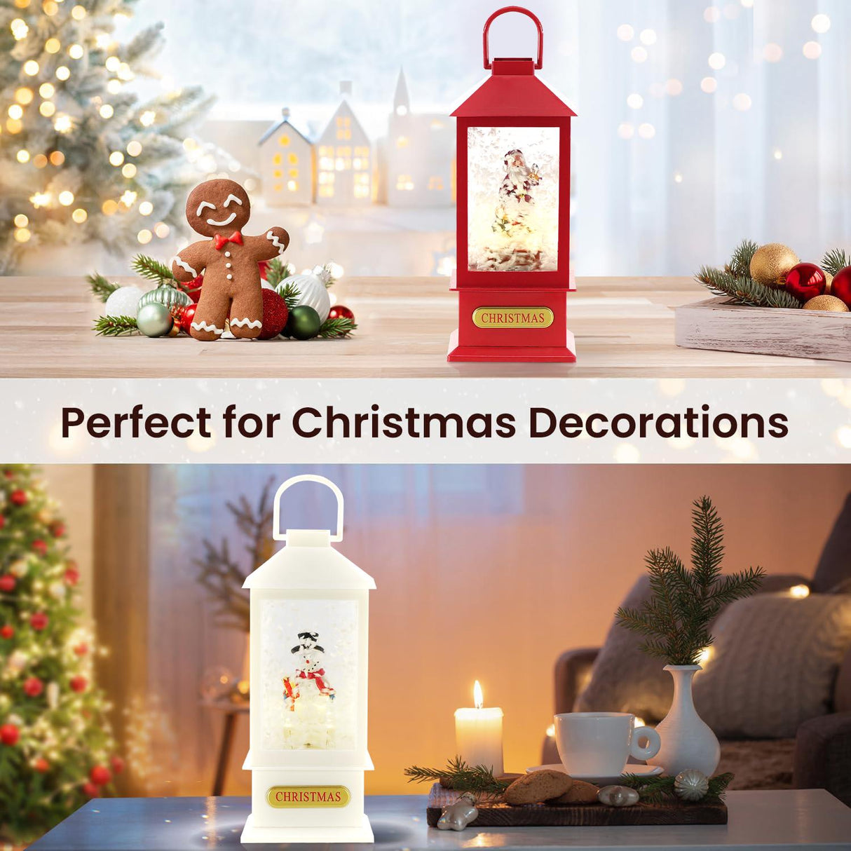 A colorful Christmas lantern with 8 songs playing; light and snow effects; perfect for festive ambiance. (ukbuyzone)