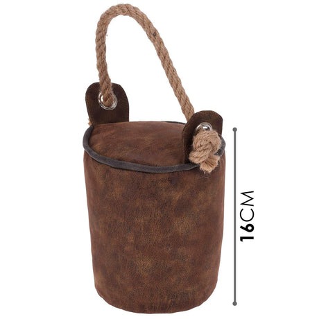 A rope attached to a wooden handle on top of a brown, rough-textured fabric base, hanging from a hook. - UKBuyZone