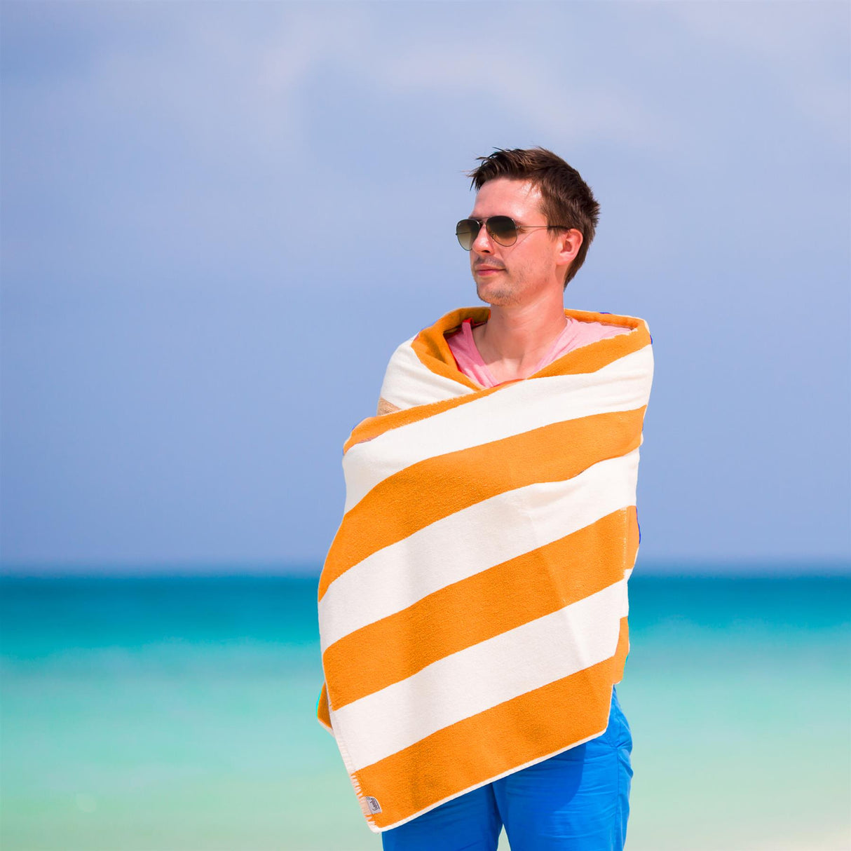 Beach Bath Towel Large Microfibre Orange Striped