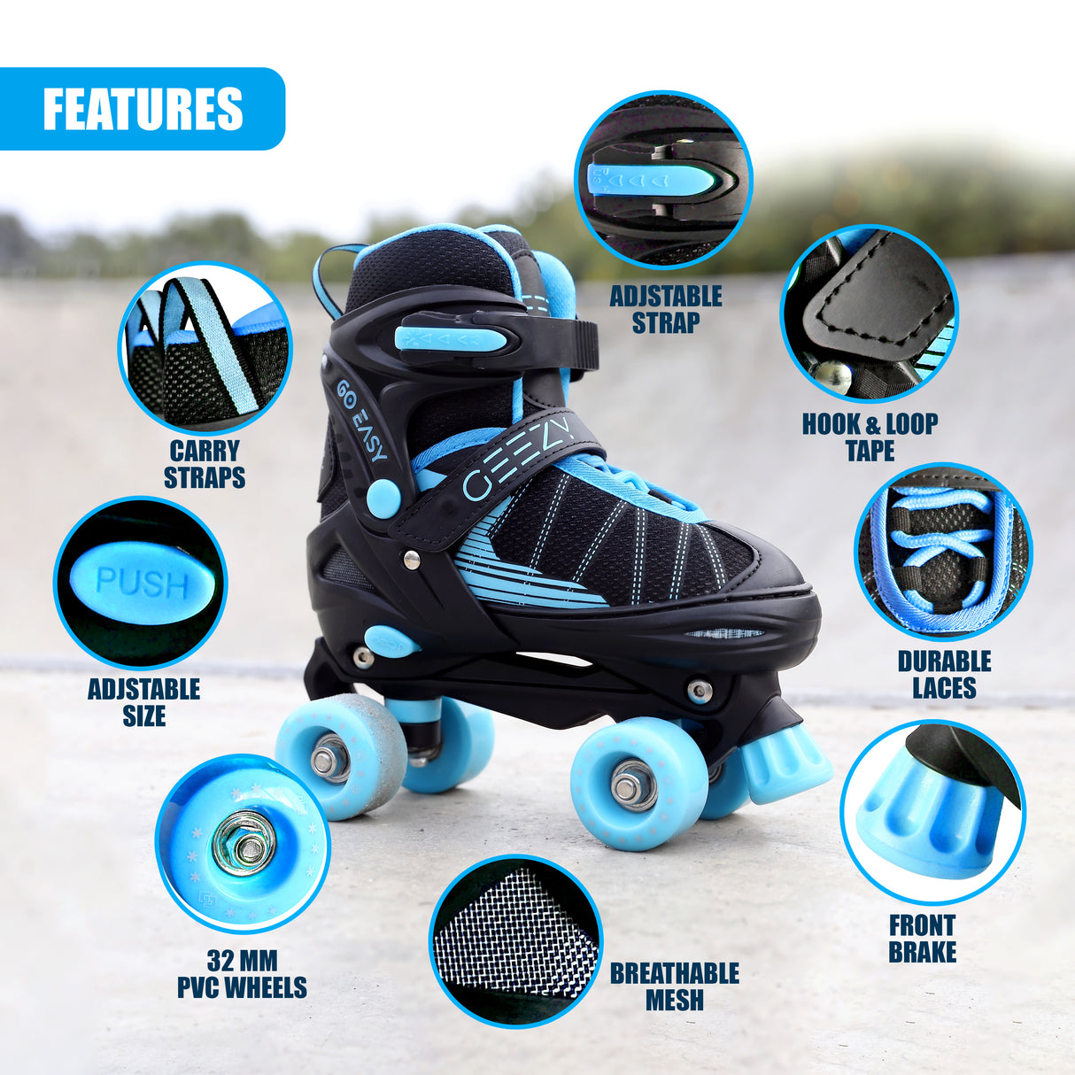 Blue Kids Adjustable Roller Skates