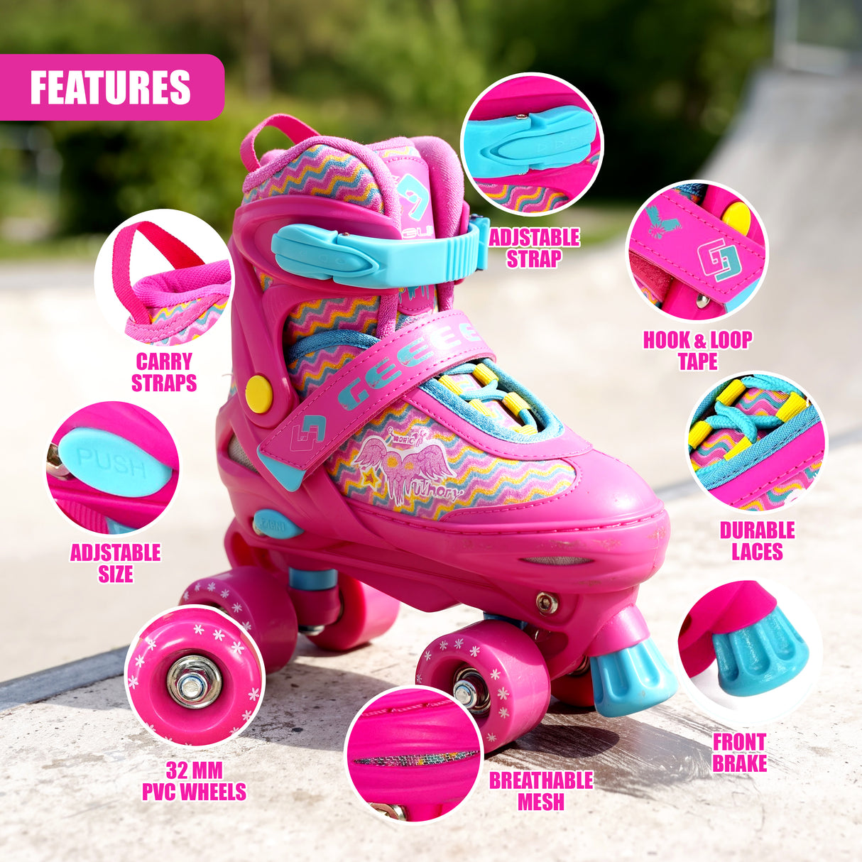 Pink Kids Adjustable Roller Skates