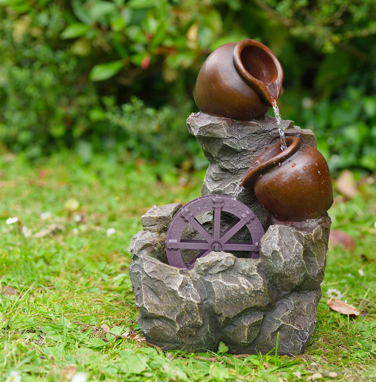 Cartwheel Solar Water Feature Outdoor With LED by GEEZY - UKBuyZone