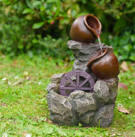Cartwheel Solar Water Feature Outdoor With LED by GEEZY - UKBuyZone
